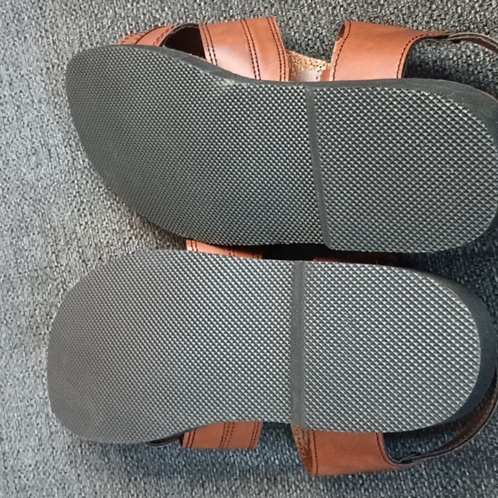men's Lites brown tan leather adjustable strap sandals with terry cloth liners. - Picture 5 of 5